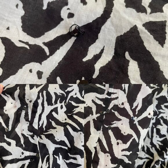 TORY BURCH Women's Black & White Monkey Print Sequins V-Neck Cotton Blouse Sz 0 - Picture 7 of 8